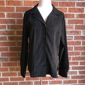Sag Harbor Black Button Faux Suede‎ Shirt - Size 16